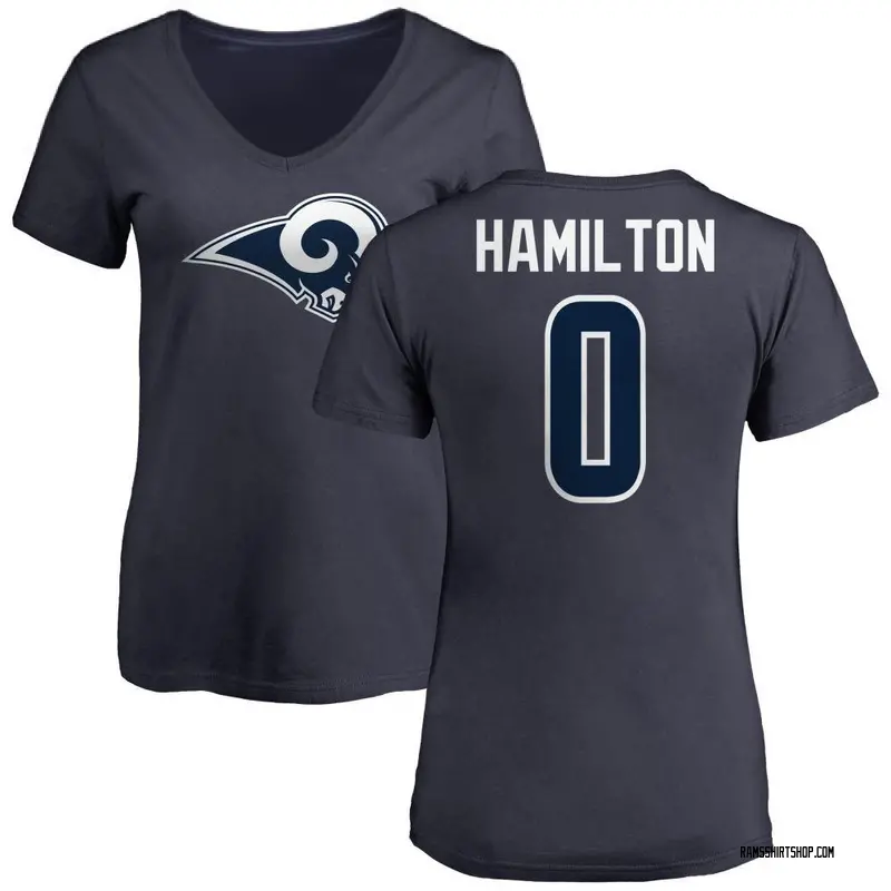 Women's Al'zillion Hamilton Los Angeles Rams Name & Number Logo Slim Fit T-Shirt - Navy