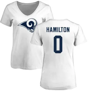 Women's Al'zillion Hamilton Los Angeles Rams Name & Number Logo Slim Fit T-Shirt - White