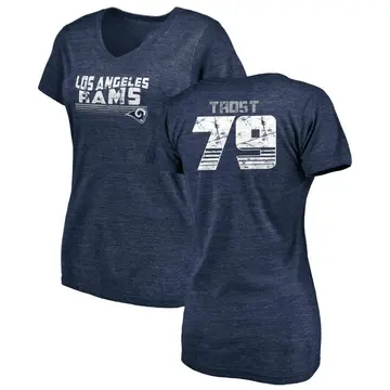 Women's Keagen Trost Los Angeles Rams Retro Tri-Blend V-Neck T-Shirt - Navy
