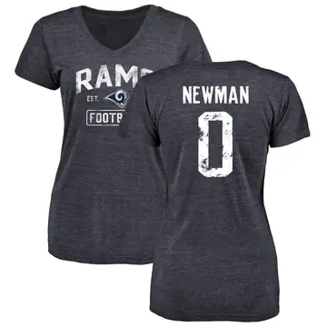 Women's Royce Newman Los Angeles Rams Distressed Name & Number Tri-Blend V-Neck T-Shirt - Navy